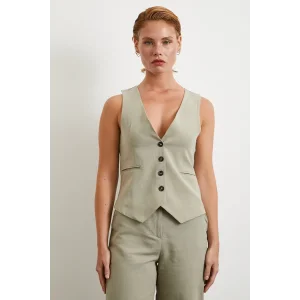 Cep Kapaklı Keten Yelek Gri