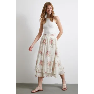 Fırfırlı Piliseli Etek Krem