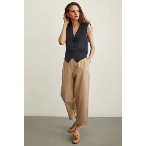 Önü Çift Pileli Pantolon Bej