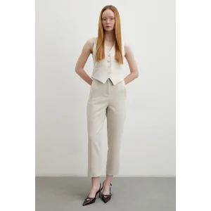 Önü Pensli Skinny Kumaş Pantolon Bej