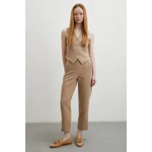 Önü Pensli Skinny Kumaş Pantolon Vizon