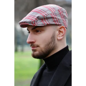 Mevsimlik Erkek Ekose İtalyan Kasket Kırmızı 7811