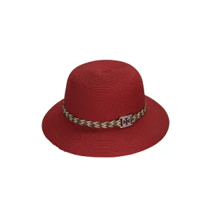 Yazlık Kadın Kemerli Hasır Şapka 6229 Kırmızı