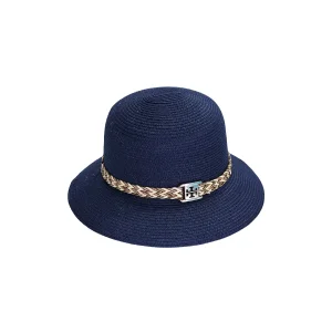 Yazlık Kadın Kemerli Hasır Şapka 6229 Lacivert