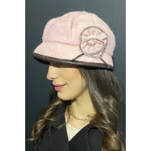 Kadın Deri Kenarlı Bermuda Şapka Gül Kurusu 7752