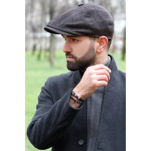 Erkek İngiliz Kasket Çizgili Kahverengi 7450