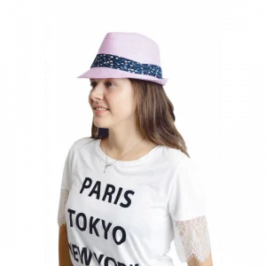 Yazlık Çiçek Şeritli Hasır Fötr Kadın Şapka 6253