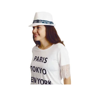 Yazlık Kadın Çiçek Şeritli Hasır Fötr Şapka 6253