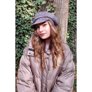 Kadın Kaptan Şapka 7449 Ekose Turuncu