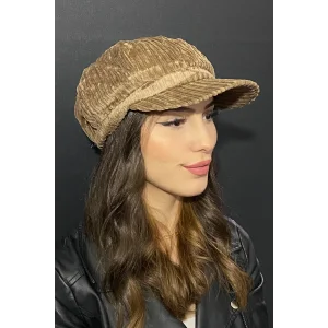 Kadın Denizci Tipi Kadife Şapka 1243 Camel