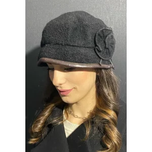 Kadın Deri Kenarlı Bermuda Şapka 7752 Siyah