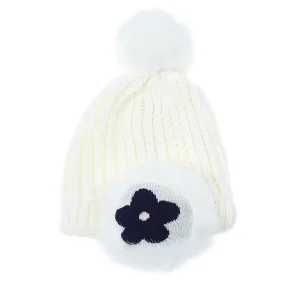 BAY ŞAPKACI - KADIN ÇİÇEK KULAKLIKLI BEYAZ BERE 4753