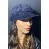 Kadın Denizci Tipi Kadife Şapka Lacivert 1243