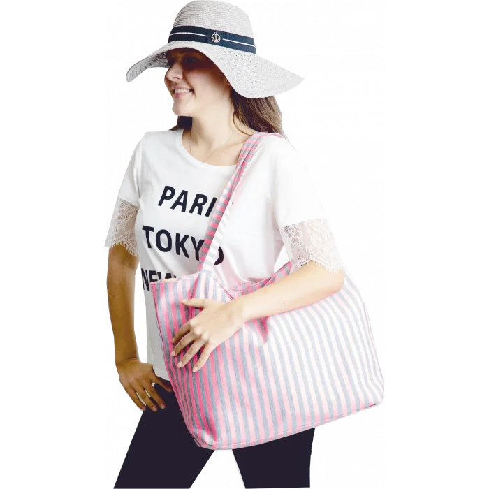Kadın Çizgili Plaj Çantası 7023