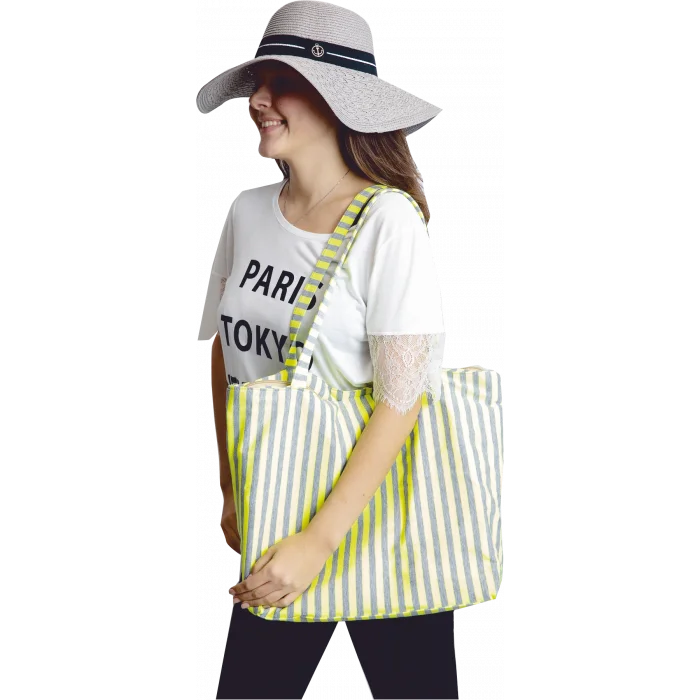 Kadın Çizgili Plaj Çantası 7023