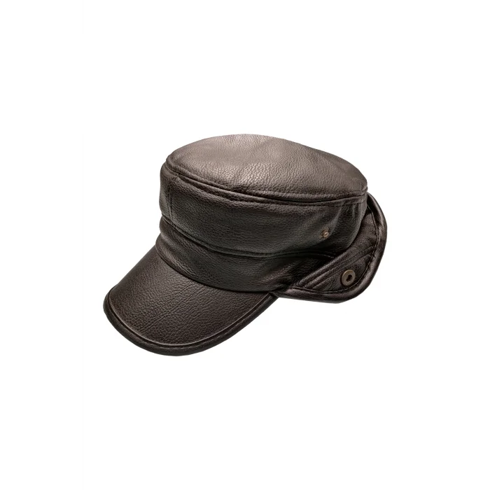 Erkek Kulaklı Deri Kasket Siyah 9158