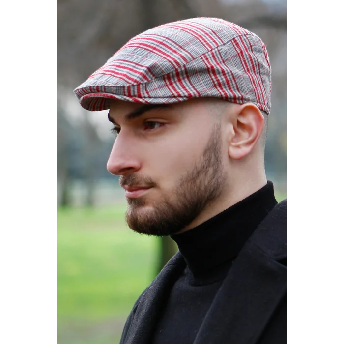 Mevsimlik Erkek Ekose İtalyan Kasket Kırmızı 7811