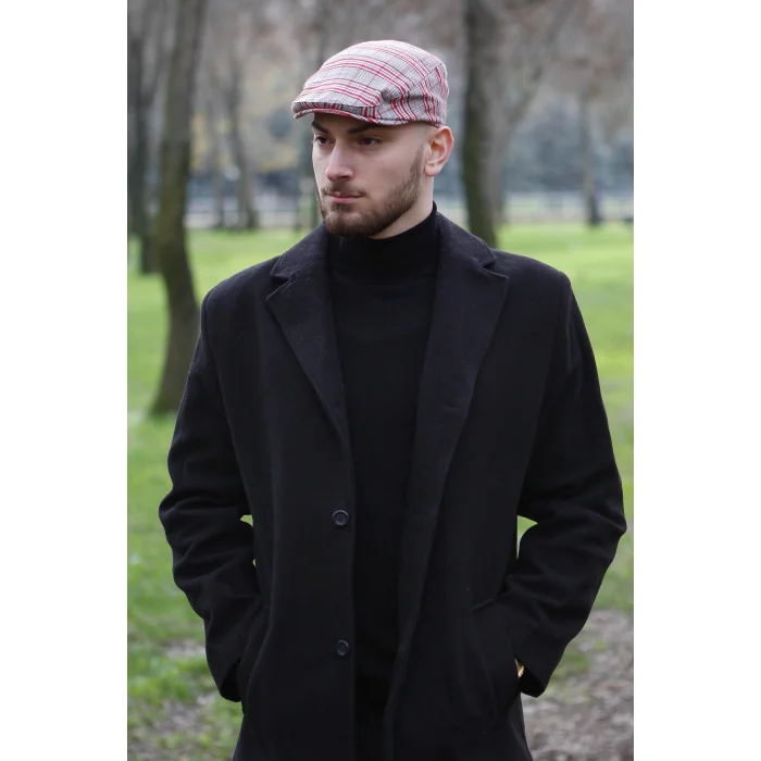 Mevsimlik Erkek Ekose İtalyan Kasket Kırmızı 7811