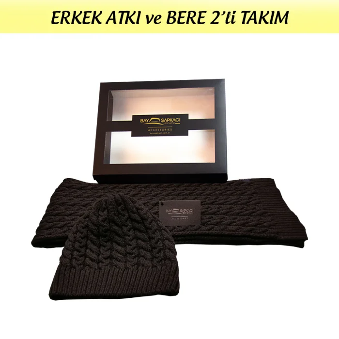 Erkek Atkı ve Bere 2li Takım 7569 Siyah