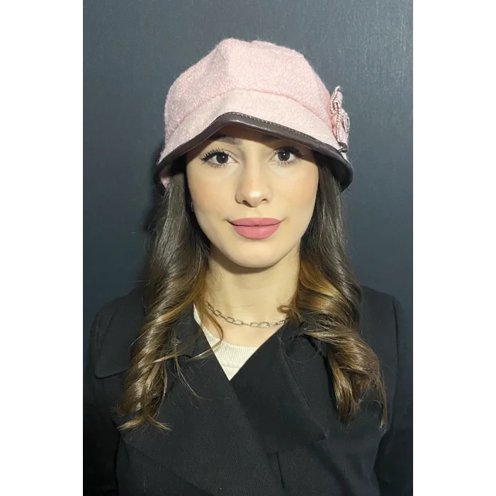 Kadın Deri Kenarlı Bermuda Şapka Gül Kurusu 7752