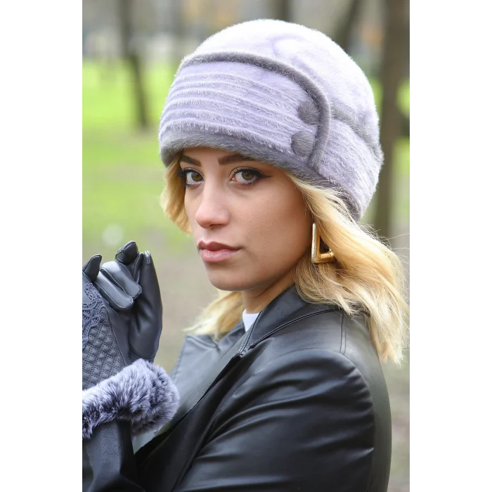 Kadın Tüylü Şapka Mor 5725