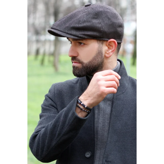 Erkek İngiliz Kasket Çizgili Kahverengi 7450