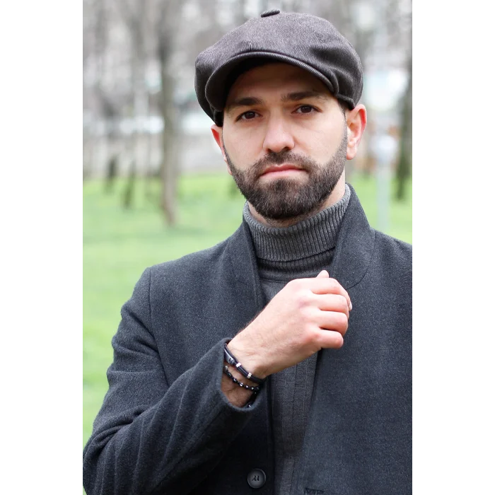 Erkek İngiliz Kasket Çizgili Kahverengi 7450