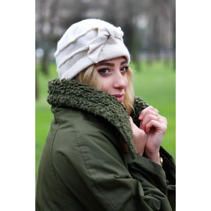 Kadın Yünlü Şapka Krem 7722