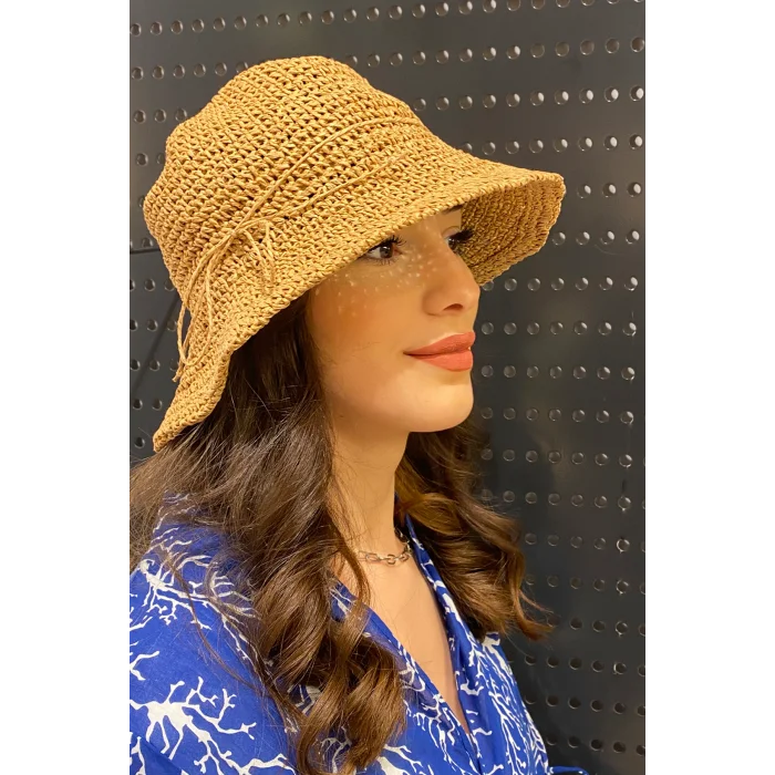 İpli Hasır Kadın Şapka 3858