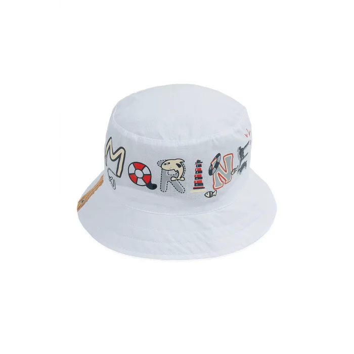 Yazlık Erkek Çocuk Şeritli Bermuda Şapka Beyaz 1661