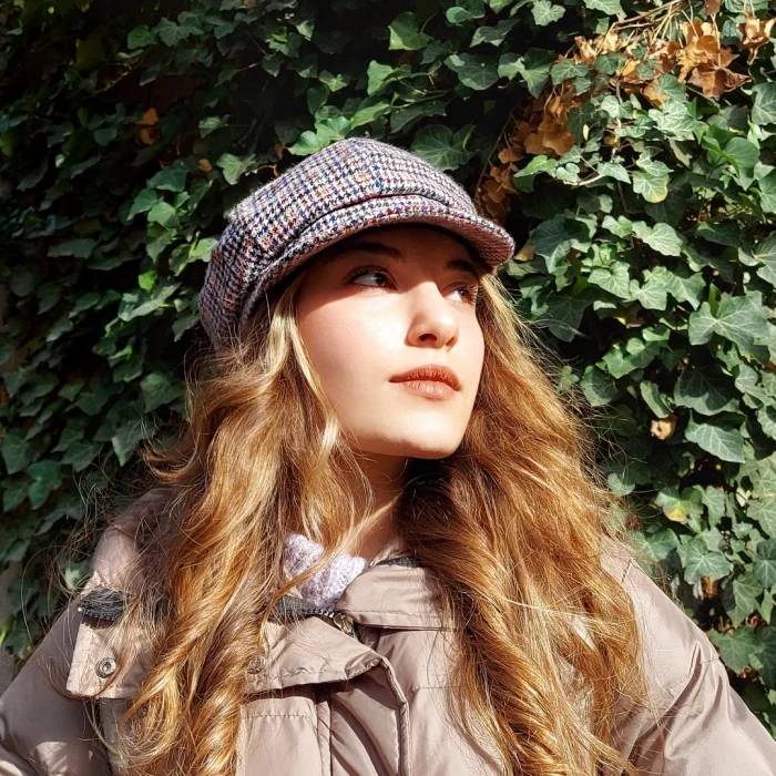 Kadın Kaptan Şapka Ekose Turuncu 7449