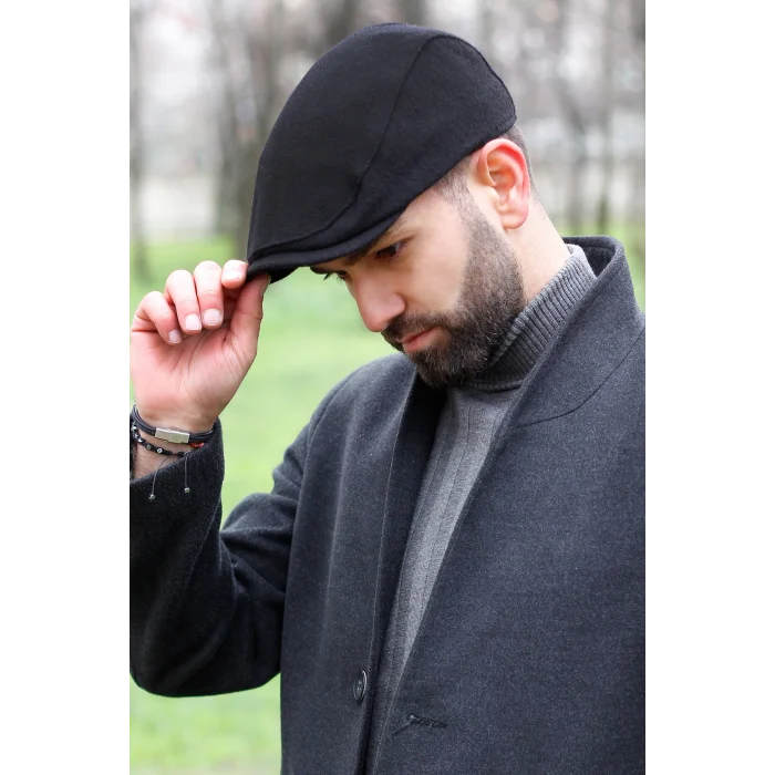 Mevsimlik Erkek İtalyan Kasket Siyah 7811