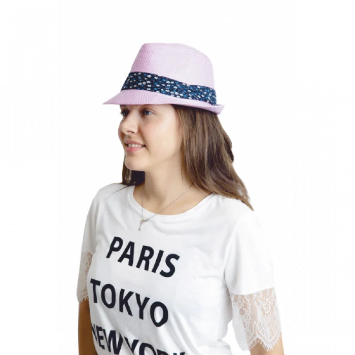 Yazlık Çiçek Şeritli Hasır Fötr Kadın Şapka 6253