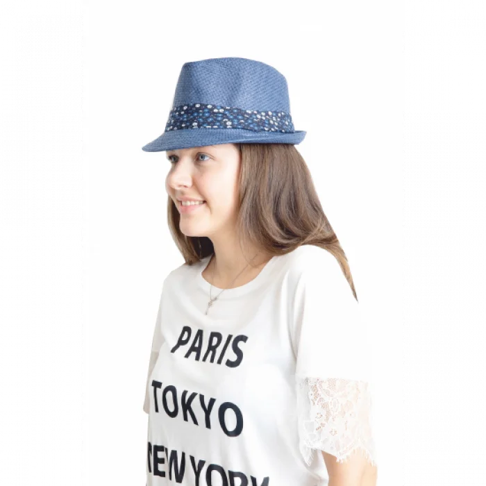 Yazlık Çiçek Şeritli Hasır Fötr Kadın Şapka 6253