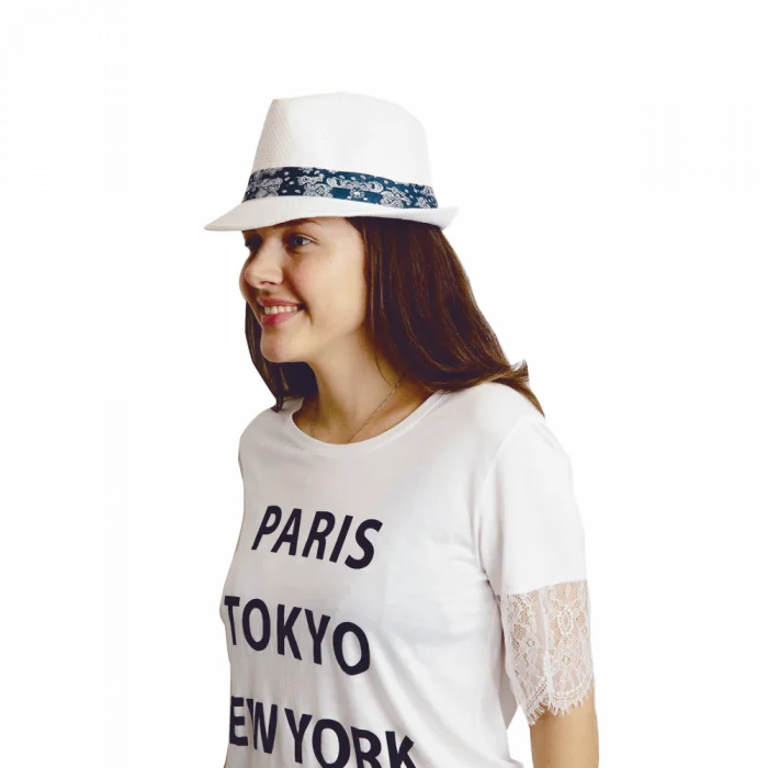 Yazlık Çiçek Şeritli Hasır Fötr Kadın Şapka 6253