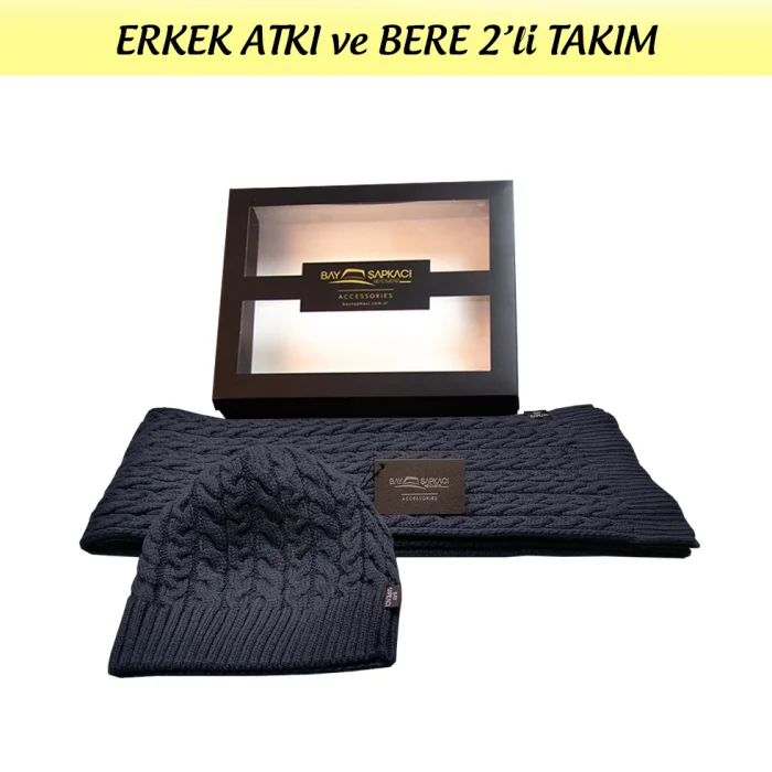 Erkek Atkı ve Bere 2li Takım Lacivert 7569