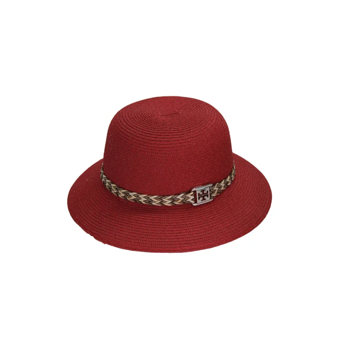 Yazlık Kadın Kemerli Hasır Şapka 6229 Kırmızı