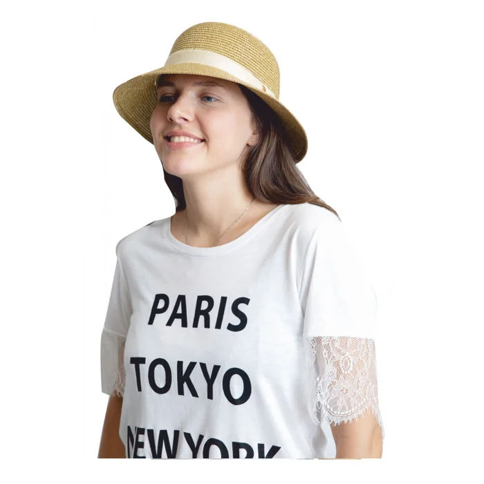 Yazlık Kadın Şeritli Hasır Şapka 1407