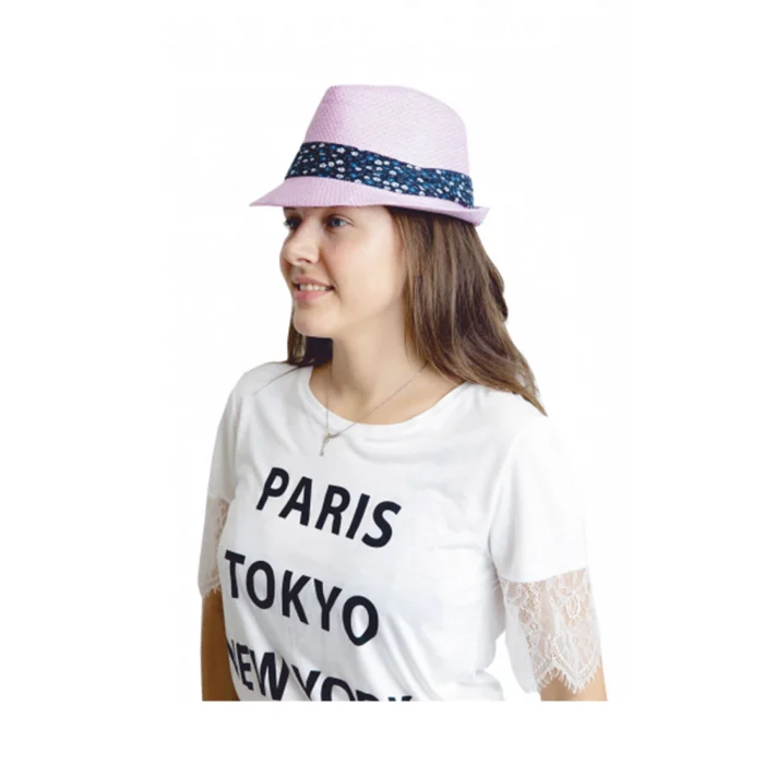 Yazlık Kadın Çiçek Şeritli Hasır Fötr Şapka 6253