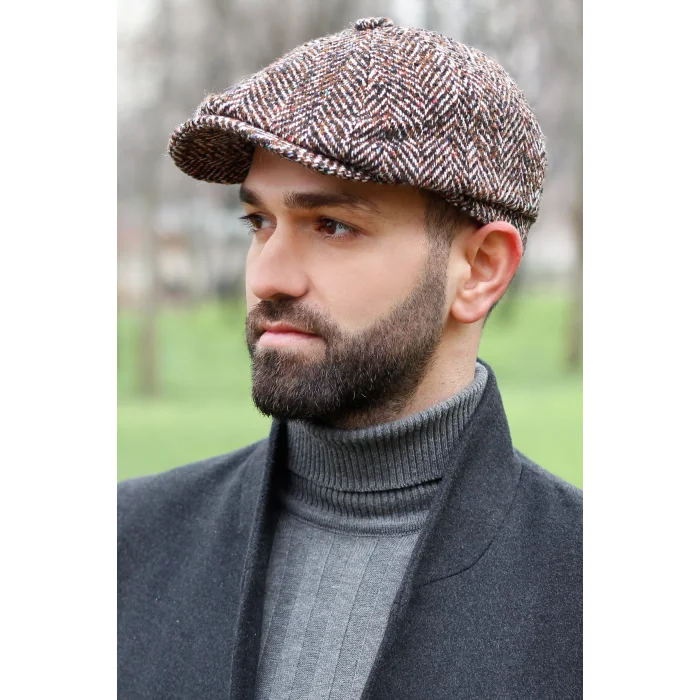 TÜKENDİ - Balık Sırtı Desenli Erkek İngiliz Kasket 7590 Kahverengi