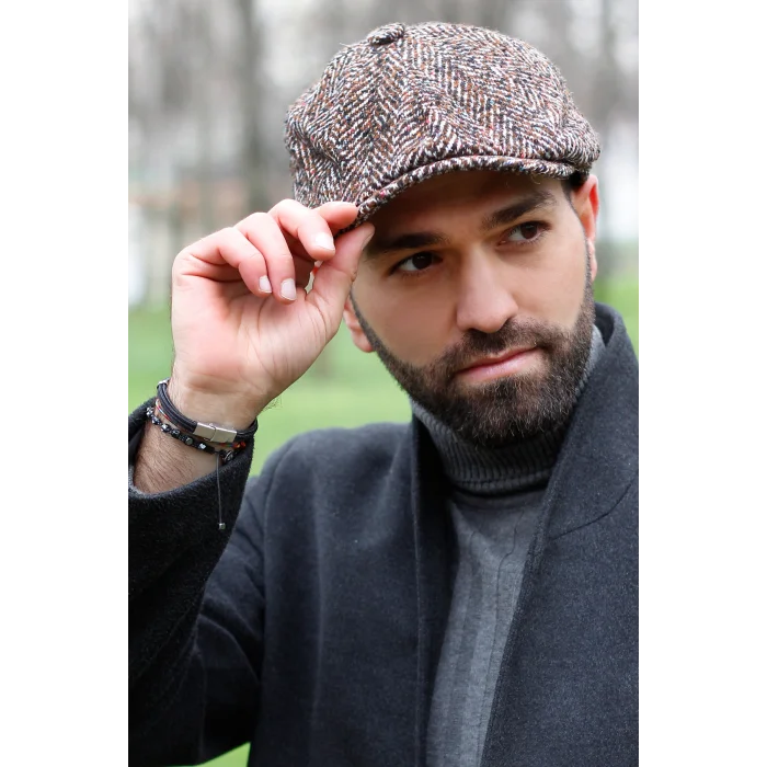 TÜKENDİ - Balık Sırtı Desenli Erkek İngiliz Kasket 7590 Kahverengi