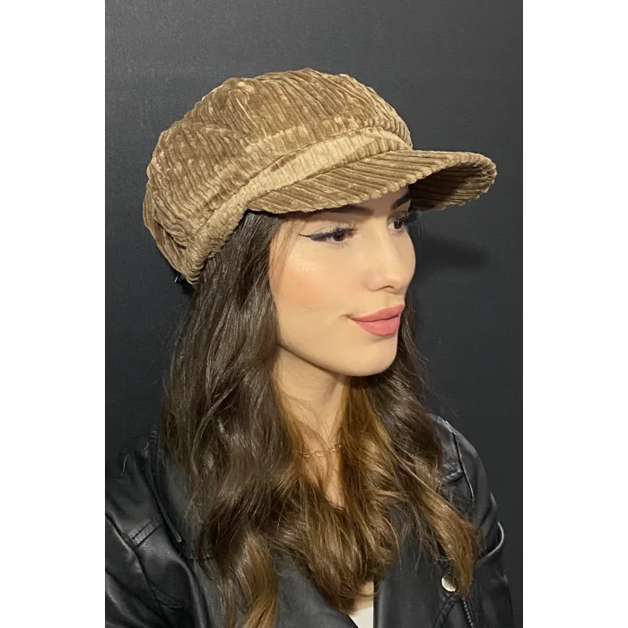 Kadın Denizci Tipi Kadife Şapka 1243 Camel