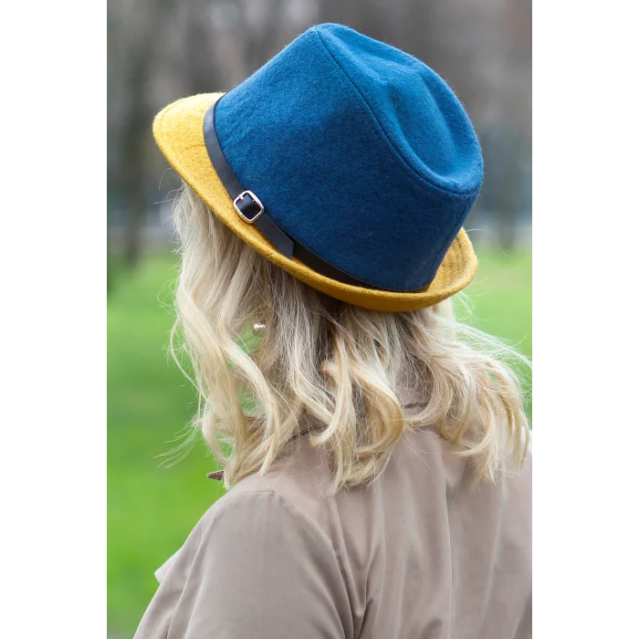 Kadın Çift Renk Kaşe Fötr Şapka 4792 Mavi