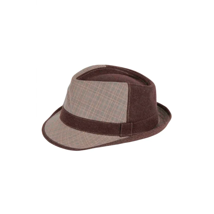 Erkek Ekose Fötr Şapka 5719 Kahverengi