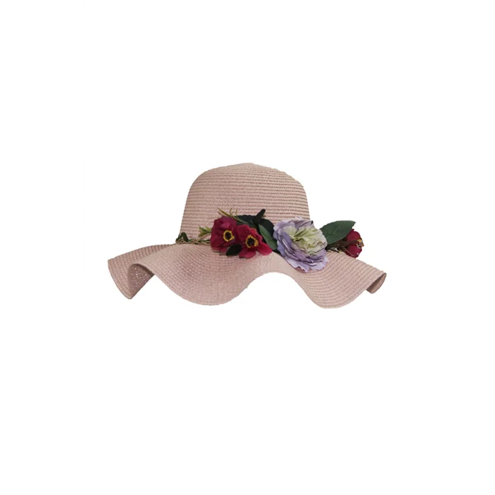 Kadın Çiçekli Hasır Şapka 3870 Pudra