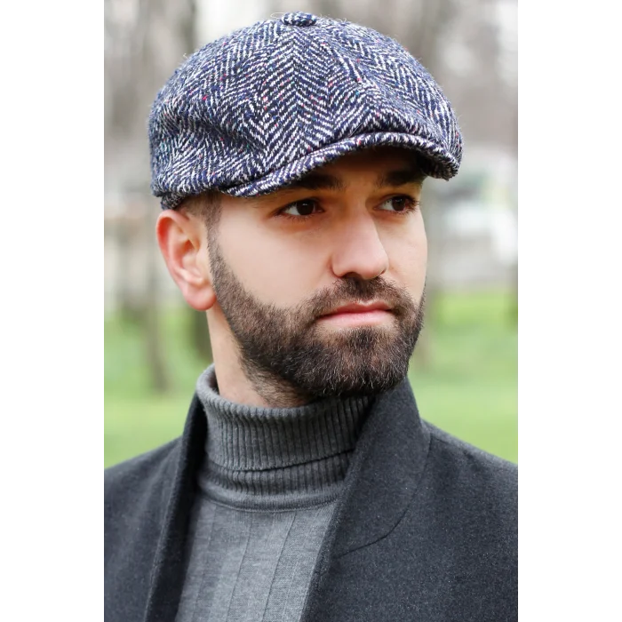 Balık Sırtı Desenli Erkek İngiliz Kasket 7590 Lacivert