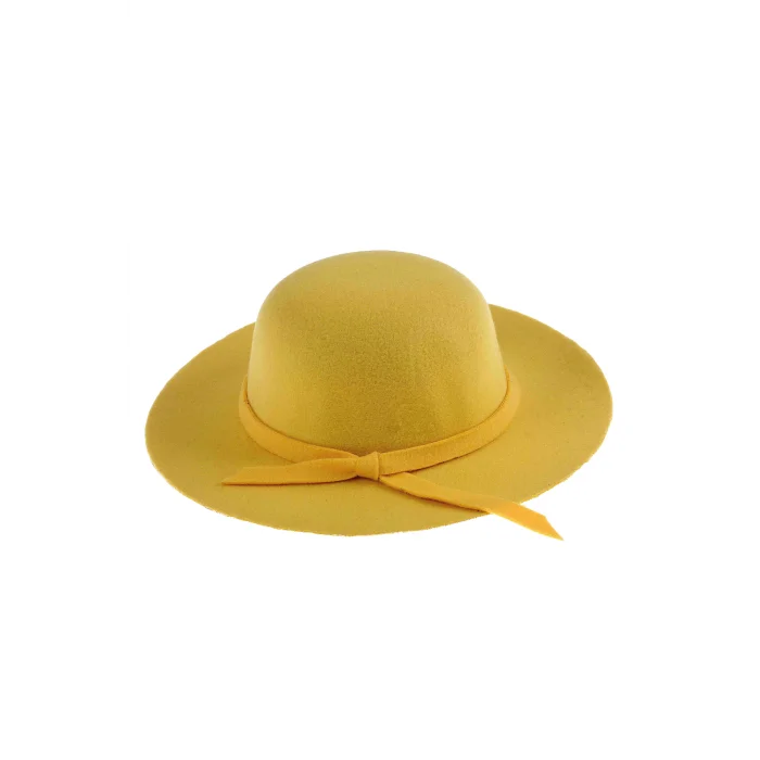 Kız Çocuk Geniş Kenarlı Kaşe Şapka 7168 Sarı