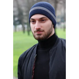 Erkek Lacivert Çizgili Bere 7560