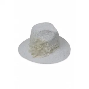 Hasır Tüllü Kadın Hasır Beyaz Şapka 1379