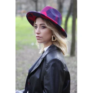 Fuşya Desenli Kadın Kaşe Fötr Şapka 7185